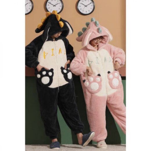 略辰情侣连体睡衣女学生秋冬季卡通动漫珊瑚绒加绒加厚居家服男款宽松 珊瑚绒-YPF#3893#【拉链连体】 M 160cm女款【体重80-100斤】