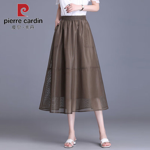 Pierre Cardin 2025 neuer Rock für Frauen Frühling mit mittlerem Länge mit großem Mesh Large Sway Covers Hips A-Line-Rock Gaze Rock Langer Rock Flauschiger Rock lässt Sie schlank aussehen 9902 Langgirlanden Rock Schwarz Durchschnittsgröße (95-130jin [Jin gleich 0,5 kg]))