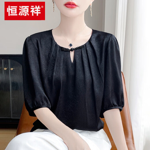 
Hengyuanxiang withdraws the cabinet and cuts the mark with broken codes, mulberry silk short-sleeved satin summer new silk shirt top, official flagship on white * not worth 100 yuan package refund M 80-100
