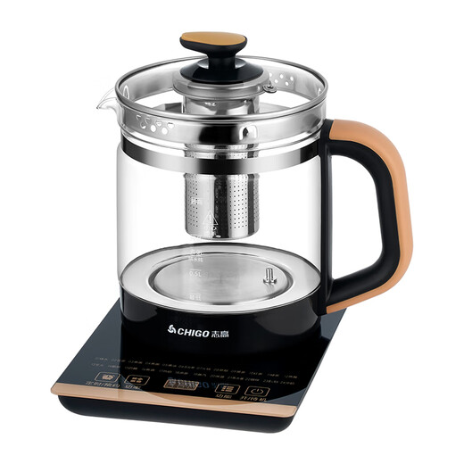 CHIGO health kettle, tea kettle, electric kettle, kettle 1.8L, multifunctional constant temperature kettle, flower tea kettle, mini glass herbal kettle, black gold, with egg rack + filter 1.8L