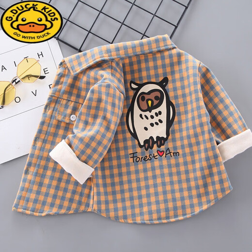 G.duck boys' shirt velvet long-sleeved bottoming shirt autumn and winter style children's style plaid baby cardigan jacket top trendy MTY shirt velvet 90 suitable for height 80-90cm age 2-3 years old