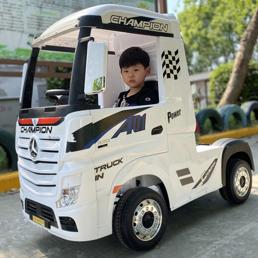 Mercedes-Benz Camión Head Vehículo eléctrico para niños Vehículo eléctrico de cuatro ruedas CAR REMOLO CARRO LA GRANDE CAMIÓN CAMIÓN EXPRESE CAR TOYO CAR BLANCO + [Remolque extraíble] + tracción en las cuatro ruedas Garantía de vida útil grande Seguro de envío
