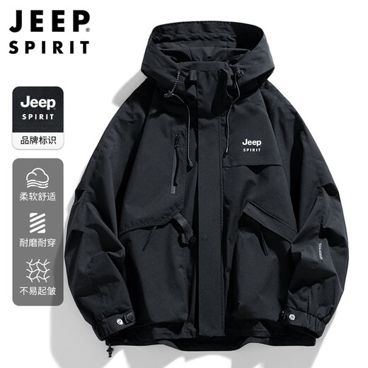 JEEP SPIRIT Jeep Jacket Men's Jacket Autumn and Winter American Workwear Hooded Jacket Men's Black XL