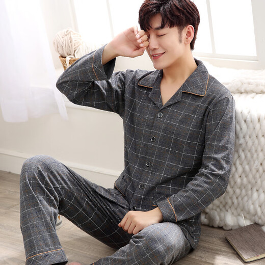 雅鹿睡衣男士春秋长袖可外穿棉大码薄款秋季家居服套装 829- M 165