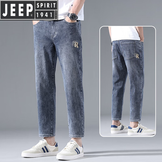 JEEP SPIRIT吉普牛仔裤男2025新款夏季薄款男裤浅蓝色宽松直筒潮流九分9分裤 882浅蓝 30 建议【110-120斤】