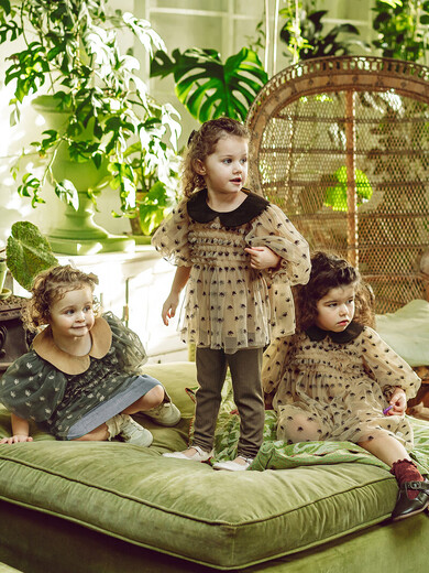 LELE JOV Elelejove Nordic style girls' crew neck shirt spring and autumn style princess mesh top baby girl sweet baby doll shirt light golden brown 90 cm