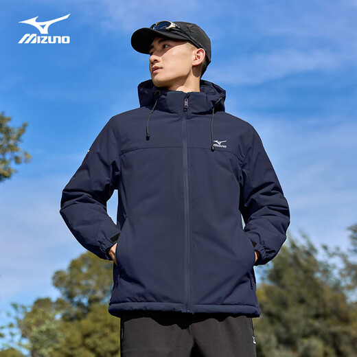 Mizuno уличная хлопковая одежда мужские осенне-зимние куртки с капюшоном ветрозащитная теплая и универсальная одежда для альпинизма темно-синего цвета XL