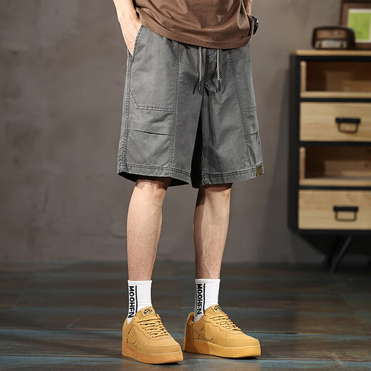 Banana Nei Uji Co Herren Pure Cotton Shorts Sommer dünne lose geradlinige lässige mittelpants 2024 neue modische Marke 6629 Grau M.