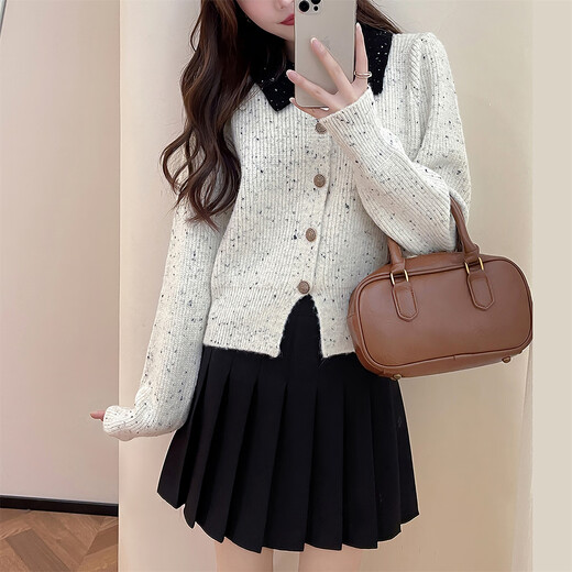 TonLion 2025 Autumn and Winter New Yarn Contrast Color Collar Design Women's Cardigan