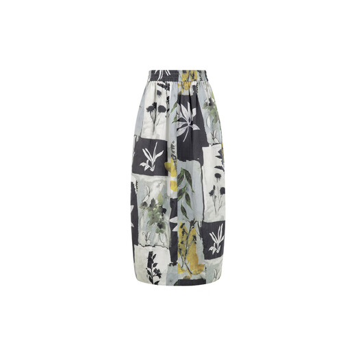 
MeiYANG (MEIYANG) Flower Market Skirt Plant Aesthetics Laiser Print Medium-Long Blossom Skirt Black Print XL