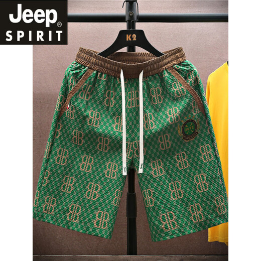 JEEP SPIRIT吉普夏季冰丝休闲短裤男士潮流篮球裤宽松凉感五分裤沙滩裤子男装 AY831黑咖色 XL (约120~135斤可穿)