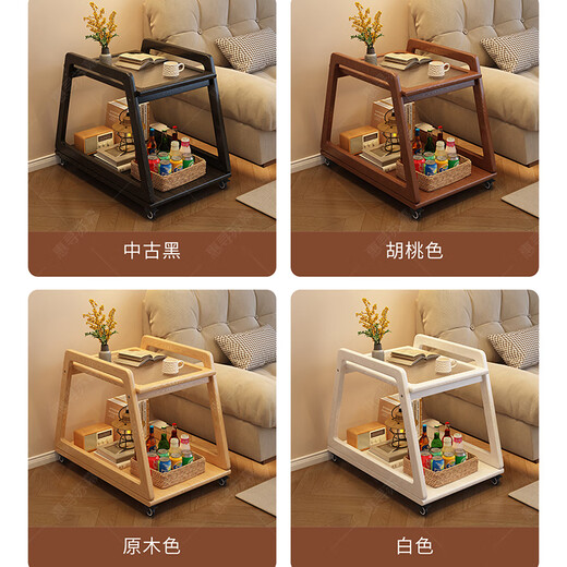 惠寻中古风可移动茶几实木极简高级小推车边几客厅沙发边柜床头小桌子 中古黑色#可移动 60cm*40cm*60cm