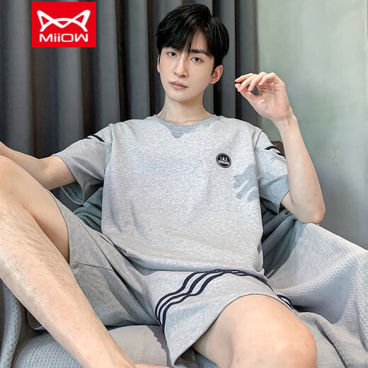 Catman (MiiOW) summer men's pajamas short-sleeved shorts cotton teenagers Korean style student large size home clothing middle-aged suit thin 9922 L men (recommended 100-130 Jin [Jin equals 0.5 kg])