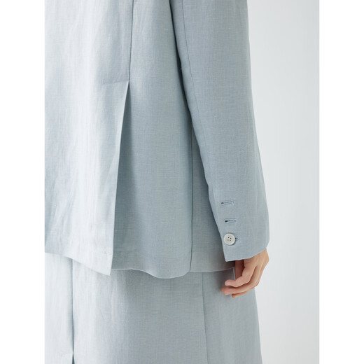 ELLE French commuting sense linen suit jacket for women 2026 spring new style high-end right shoulder loose suit blue S