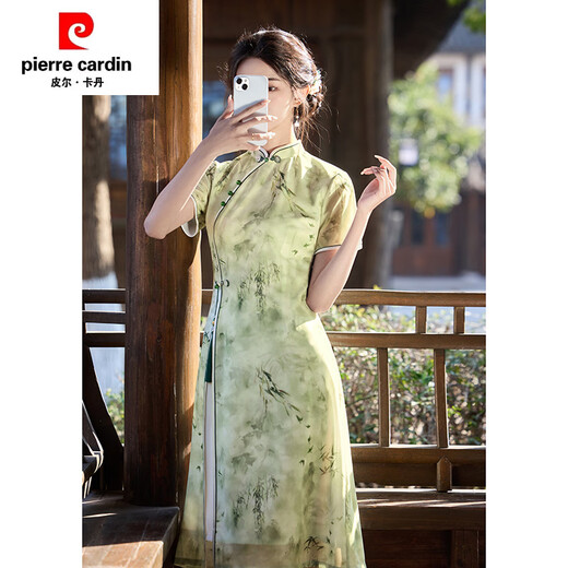皮尔卡丹（PIERRE CARDIN）新中式改良旗袍2025新款夏季少女年轻款中国风日常奥黛连衣裙短款 绿色 HM7027 2XL
