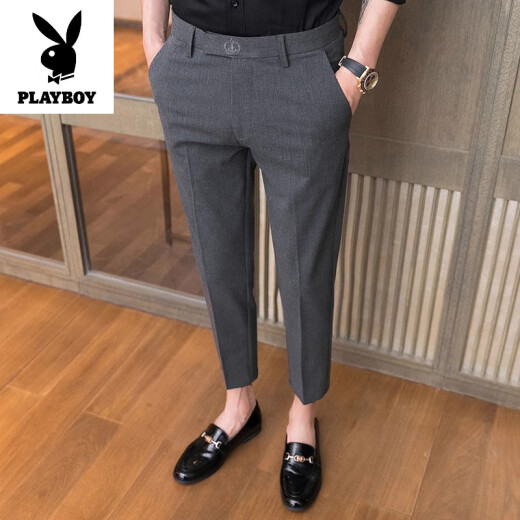 花花公子（PLAYBOY）高端品牌夏季休闲裤男士修身商务小西裤潮流薄款垂感九分裤子男裤 K723中灰 加绒 36