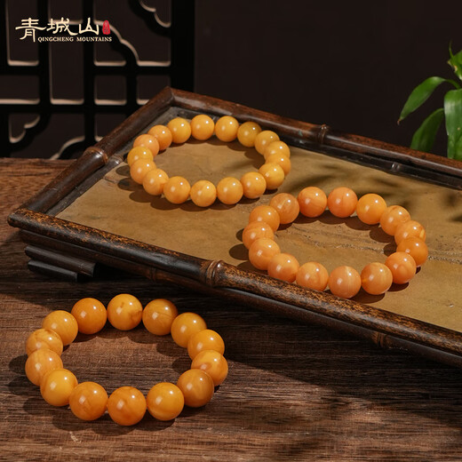 Qingchengshan Cultural and Creative Natural Beeswax Bracelet Russian Material Presbyopia Wax Flow Pattern Men's Bracelet Collection Grade Father's Day Gift for Men 12mm Flower Wax Bracelet Has Been Fragranced