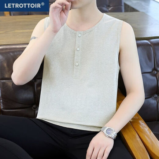 LE TROTTOIRLETROTTOIR无袖亚麻背心男士夏季潮牌运动健身坎肩衣服纯色打底T 白色【9896款亚麻背心】 M 【90-115】斤