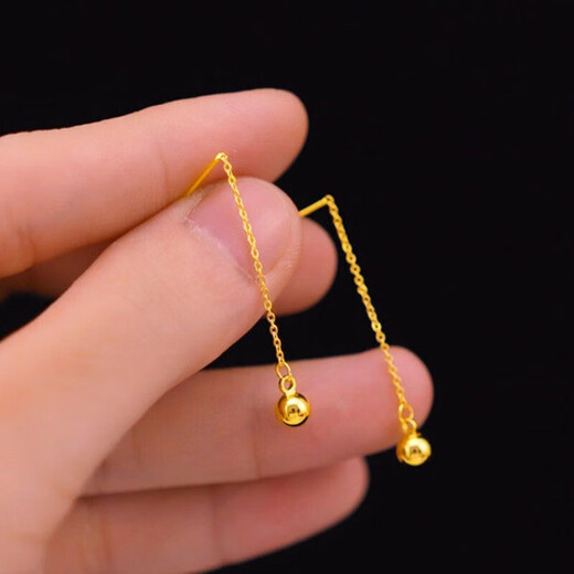 BMOI Old Phoenix 999 Gold Pure Gold Ear Wire Long Ear Needle Earrings Hypoallergenic Gold Women's Earrings Fashion Versatile Accessories Doudou Ear Wire Same Style