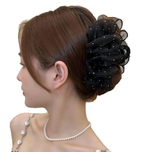 Spring and Autumn New Style Mesh Pleated Hair Large Clip, High-end, Elegant, Fashionable, Tender and Sweet Hair Clip for Women, Gypsophila Clip 13cm 1pc