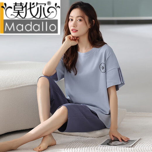 莫代尔女士睡衣新疆棉短袖七分裤夏季新款可外穿空调宽松家居服套装 NXF 9853 XL