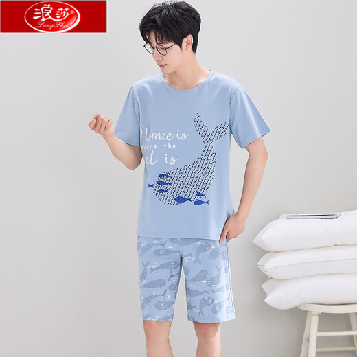 Langsha Pyjamas kurzärmelige Shorts für den Sommer New Cotton Student Cartoon Teenager Herren große Größe kann außerhalb von Heimbekleidung abgenutzt werden.