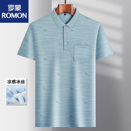 Romon Daddy's Revers Ice Seide Kurzärärmelte T-Shirt für Männer mittleren Alters für Herren-Freizeit-T-Shirt für mittlere und älter