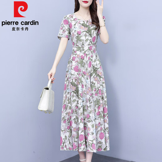 皮尔卡丹（pierre cardin）气质碎花连衣裙女2025新款夏季中年妈妈高端洋气百搭雪纺长款裙子 水墨花9761 M 建议95-104斤