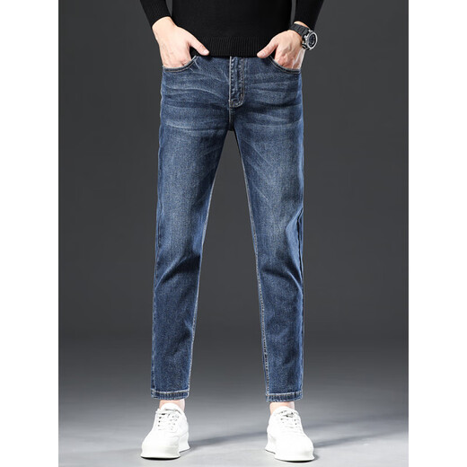 JOEONE high-end 2025 new nine-point pants jeans men's summer thin men's pants casual soft slim-fitting small feet trendy brand pants black 1048 four-season thickness 28 waist circumference 2 feet 1 suitable for 90 Jin [Jin equals 0.5 kg]