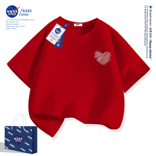 NASA STONE National Day red clothes 2025 new summer parent-child wear for a family of three loving short-sleeved T-shirt tops red style one 180 (XL)
