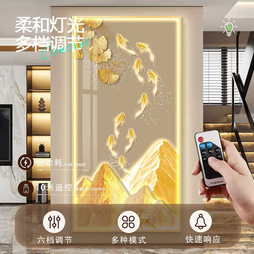 丞仔轻奢led灯入户玄关装饰画走廊过道挂画壁画装饰画客厅高级大气 Z6231 120*240(建议1.5米以上的墙面) 晶瓷铝合金金框【插电+遥控】
