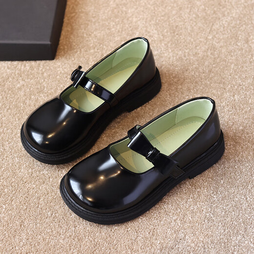 Ershanji 2025 new spring and summer girls performance shoes little girl performance host princess shoes children's leather shoes women's soft sole shoes dress performance shoes black size 32 inner length 19.5cm