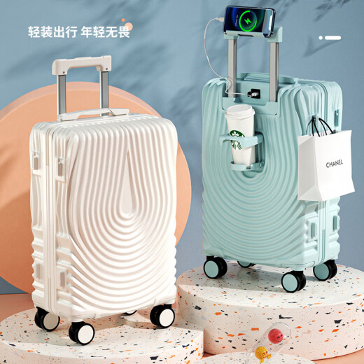 Large capacity water cup holder multi-functional suitcase high-value charging USB trolley case universal wheel fresh suitcase randomly sent