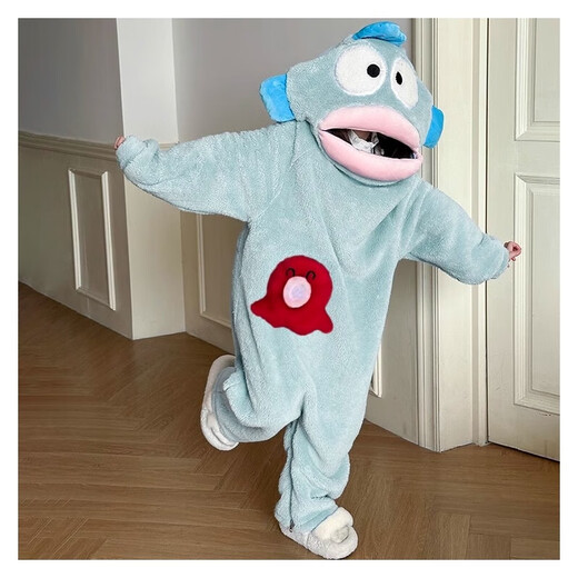 Disney Ugly Fish pajamas one-piece children's cute and funny parent-child flannel autumn and winter thickened coral velvet pajamas home clothes extra thick and warm cute children's one-piece 150 16 yards 135-145cm 55-68