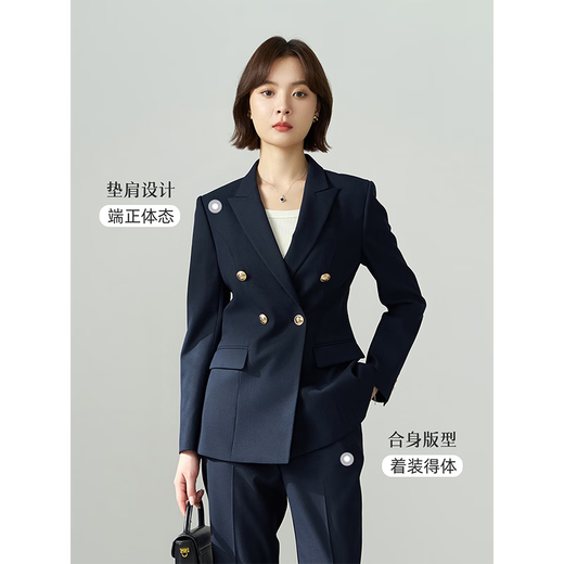 Lady Bird navy blue professional blazer women's slim and high-end formal wear workplace college student interview small suit