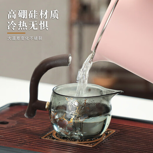 Lazy man's tea making artifact complete set of magnetic palace lantern glass semi-automatic tea cup Kung Fu tea set tea tray household tea dispenser Palace light bulb tea set-ash peach style 15-piece set