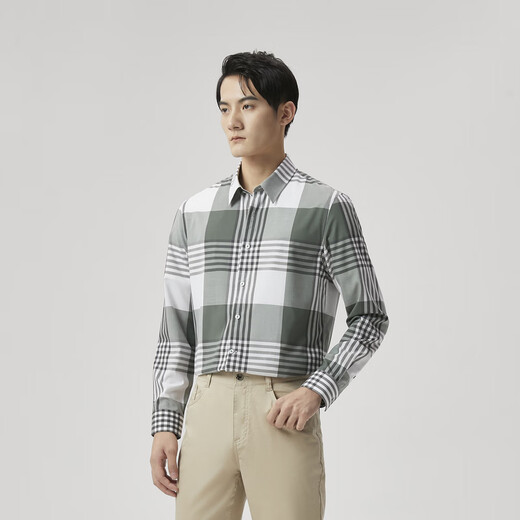 Jinba hommes décontracté simple plaid printemps et automne hommes à manches longues chemise décontractée pour hommes | BCCT1502 vert militaire 2XL