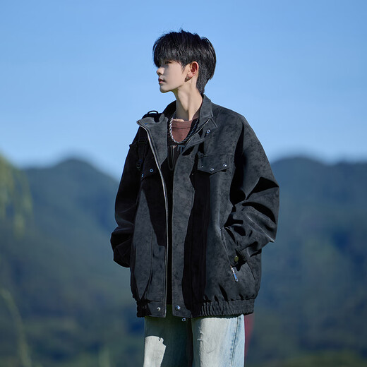 Shelley Jones American retro pu leather jacket men's autumn new loose trendy high-end handsome jacket clothing black XL recommended 125-135Jin Jin equals 0.5 kg