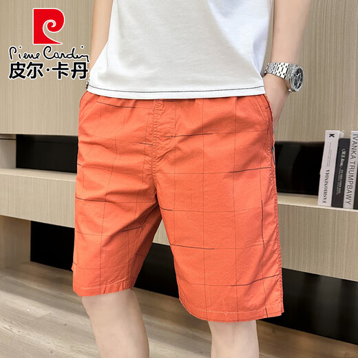 Pier Cardin brand men's men's five-point pants cotton summer thin trendy versatile shorts loose plaid beach mid-season pants yellow (2687) XL (recommended 100-125 Jin [Jin equals 0.5 kg])