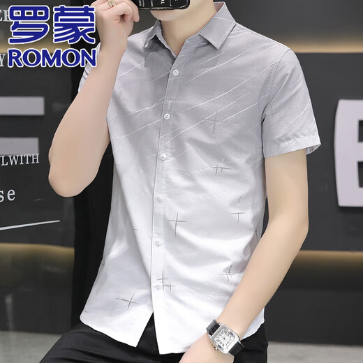 
ROMON high-end ice silk cool short-sleeved shirt for men 2025 summer casual half-sleeved square collar free iron shirt for men 844 green L