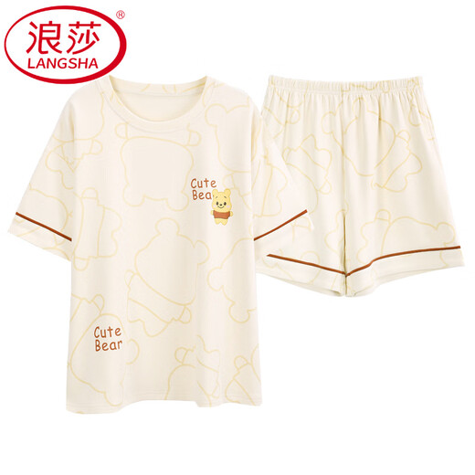 LangSha light luxury high-end pajamas for women in summer pure cotton thin short sleeves New cute summer home clothing two-piece set DGG-N1478 tight pure cotton M [recommended 80-100Jin [Jin equals 0.5 kg] wear]