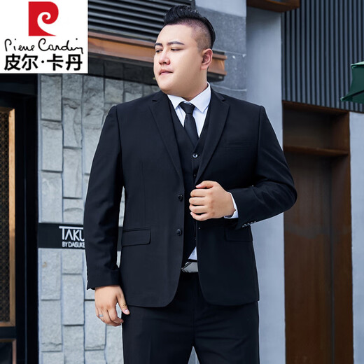 Pierre Cardin plus size suit men's suit plus fat plus fat high-end formal suit jacket wedding dress professional wear men's large size black single top with free tie 6XL 205 weight 215-230Jin Jin is equal to 0.5 kg