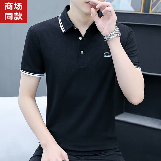 捡漏特价新款高端刺绣保罗POLO衫男士短袖t恤夏季韩版修身休闲翻 S5012款黑色 2XL 体重145-160斤