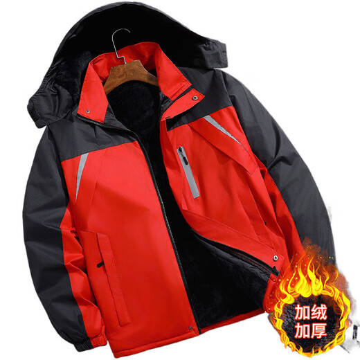 Zuosike men's velvet cotton coat, thickened outdoor cold-proof and warm cold storage work clothes, reflective strip cotton coat, labor protection worker black (velvet thickened version) upgraded waterproof model 2XL recommended 115-140Jin Jin is equal to 0.5 kg