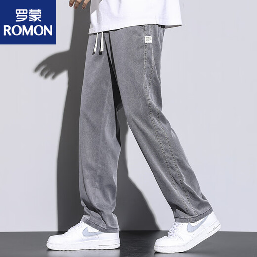 
ROMON Spring Fashion Men's Tennis Wide Legs Loose and Evergrande Floating Pants 1048 Light Blue + 1048 Gray [2 Packs] M Size