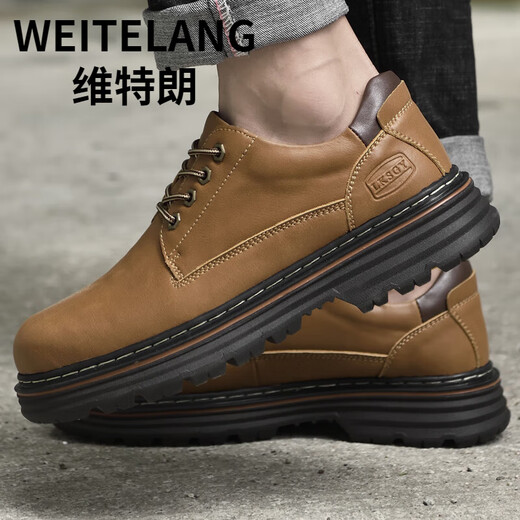 WEITELANG维特朗46大码45男鞋复古大头皮鞋英伦休闲增高工装鞋马丁靴男低帮鞋 9711黑色· 45