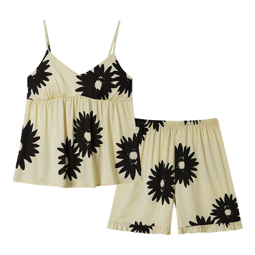 Langsha Cool Pyjama Frauen Sommer -Hosentender -Shorts Anzug sexy Brustpolstereis und Seiden Hauskleidung Anzug Spring und Herbst 50m9902 mit Brustpolster m