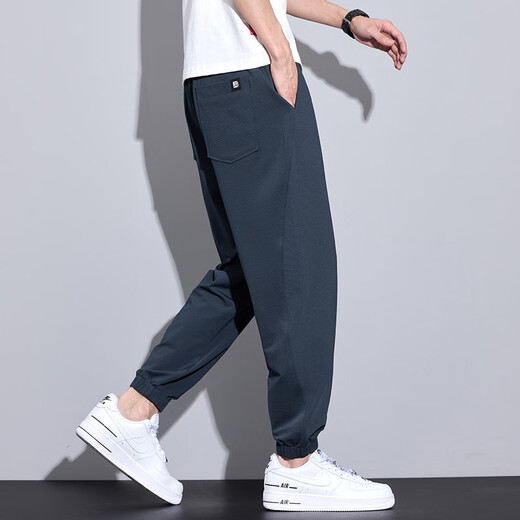 MONTAGUT冰丝男裤夏季薄款宽松束脚哈伦潮牌运动九分休闲裤子男款2025新款 ba_6625深灰品质升级 M
