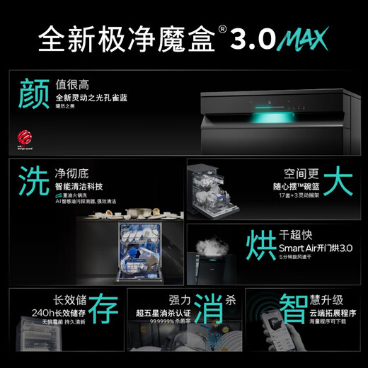SIEMENS Ultra Clean Magic Box 3.0 dishwasher, dual-purpose 17+3 sets for home use, large capacity, intelligent door opening, super five-star disinfection, 240 hours antibacterial storage, rapid drying SN23EB88KC