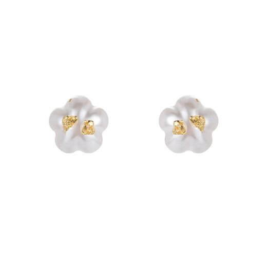 
MHFDO Pangdonglai quality simple and atmospheric white pearl gold foil embellished earrings silver needle temperament earrings niche earrings women E16778E flowers